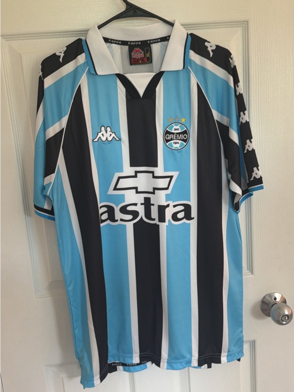 Ronaldinho Grêmio Striped Soccer Jersey - Sky Blue, Black & White